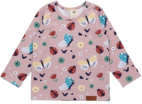 Kinder Langarmshirt GOTS zertifiziert, rosa, Marienkäfer & Schmetterlinge Allover, weich – Walkiddy
