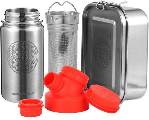 JN JuNiki's Einschulungs-Set "Blume des Lebens": Lunchbox + Edelstahltrinkflasche + Teefilter