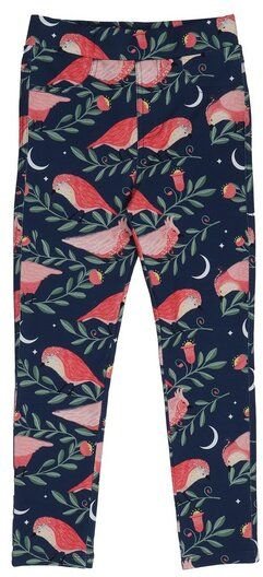 Kinder Leggings GOTS-zertifiziert aus Bio-Baumwolle, dunkelblau mit Pinky-Birds-Print, elastischer Bund – Walkiddy Sweat...