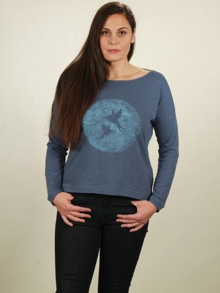 NATIVE SOULS Longsleeve Oversize Damen - Two Kolibris - dark blue