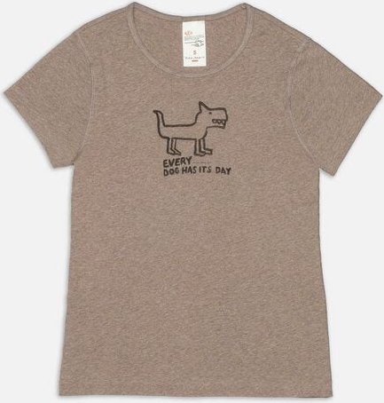 Nudie Jeans Damen T-Shirt "Eve Scratchy Dog" aus Bio Baumwolle, Beige Melange