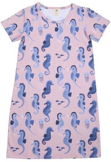 Kinder Nachthemd GOTS zertifiziert – 95% Bio-Baumwolle, Rosa mit Seepferdchen-Motiv, kurzärmelig | Walkiddy
