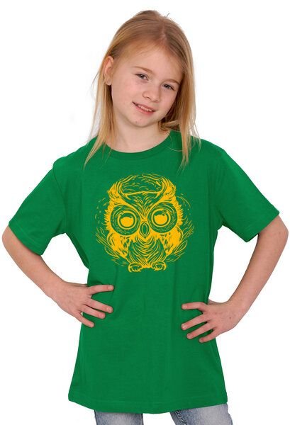 HANDGEDRUCKT "Eule" Kinder-T-Shirt reine Biobaumwolle (kbA)