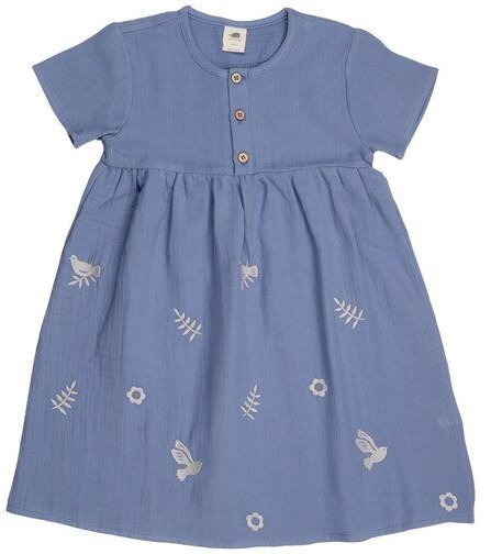 Kleinkinder Kleid – Blau aus Bio-Baumwolle, kurzärmlig, locker fallend, bequem, alltagstauglich & kombinierbar | Walkidd...