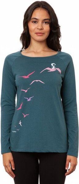 FellHerz Damen Raglan Longsleeve Möwenflug atlantic teal Bio Fair Vegan