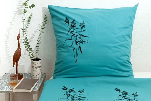 Hirschkind Bio-Kissenbezug 'Schilf' türkis 80*80 cm