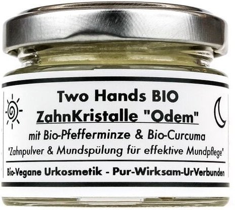 Two Hands BIO Zahnkristalle „Odem“ mit Bio-Pfefferminze & Bio-Curcuma - Zahnpulver & Mundspülung - Bio Vegan