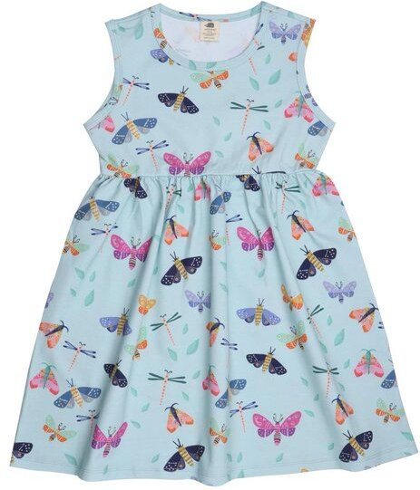 Kinderkleid GOTS zertifiziert, hellblau, Schmetterlings-Allover, Kurzarm, weich – Walkiddy