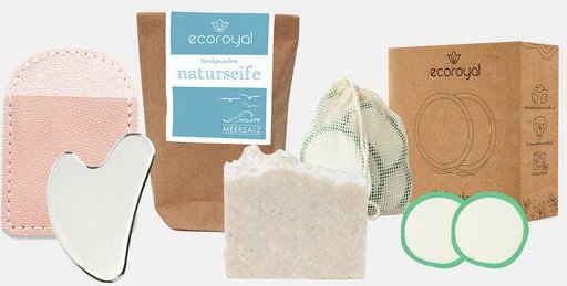 Ecoroyal Premium Gesichtspflege-Set I 10 Abschminkpads Grün + Gesichtsseife + Edelstahl Gua Sha Stein