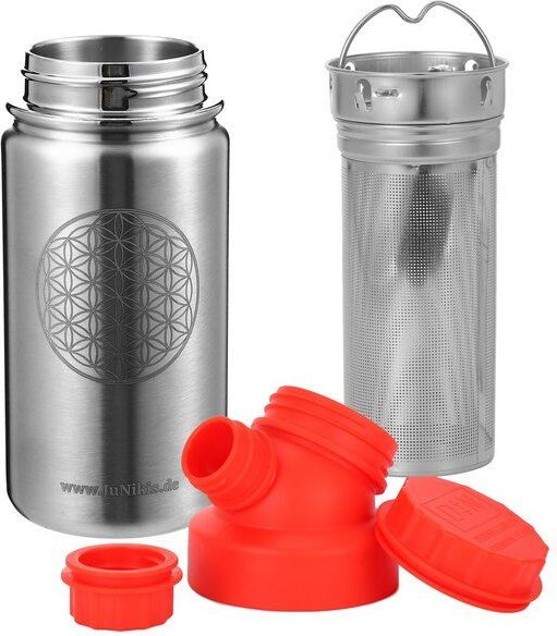 JN JuNiki's JuNiki's "Blume des Lebens" Edelstahl Trinkflasche 420ml + Teefilter