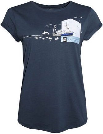 FÄDD Damen T-Shirt Rundhals aus Bio-Baumwolle "Fischernteboot BT" Blau