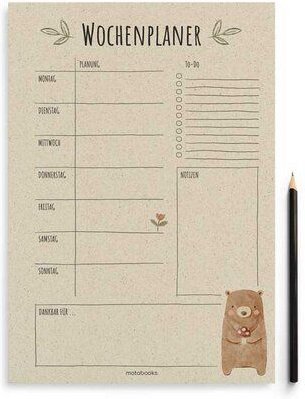 matabooks® A4 Wochenplaner/Familienplaner aus Graspapier mit To-do – 54 Blatt