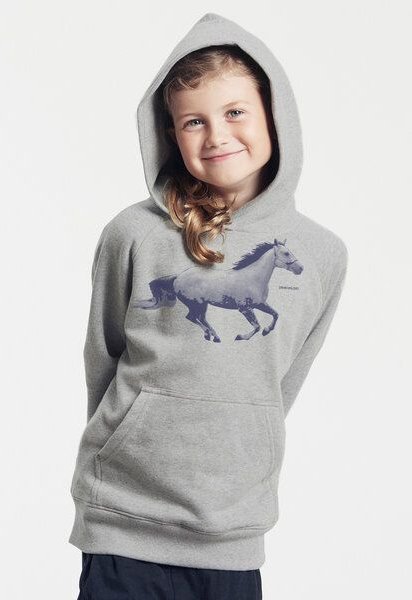 Peaces.bio - handbedruckte Biomode Bio-Kinder-Kapuzen-Sweatshirt "Horsepower"