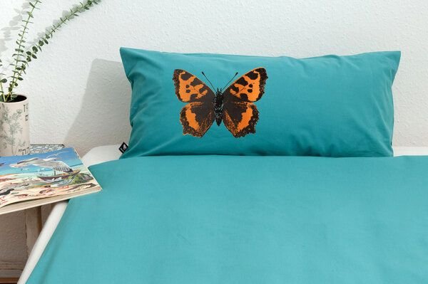 Hirschkind Bio-Kissenbezug 'Schmetterling' türkis 80x40cm