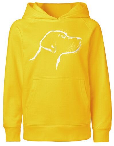 HANDGEDRUCKT "Fellnase" Kinder-Hoody aus reiner Biobauwolle (kbA) Hund