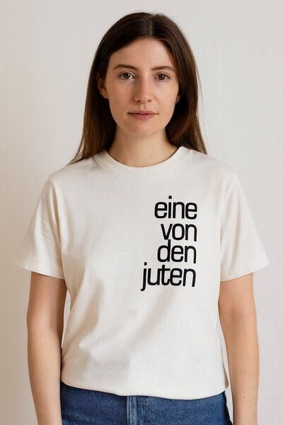 ilovemixtapes Damen T-Shirt „eine von den juten“ – Bio-Baumwolle, handbedruckt, fair & nachhaltig | Off White