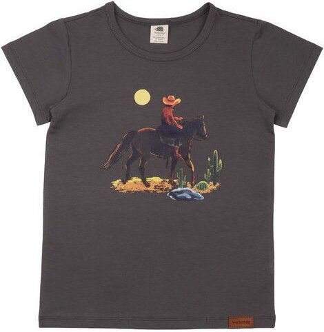 Kinder T-Shirt GOTS zertifiziert Bio-Baumwolle Anthrazit Cowboy-Motiv „The Cowboy“ Kurzarm weich – Walkiddy