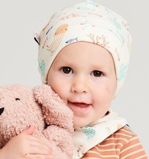 Cheeky Apple Gefüttertes Häubchen "Ocean Party" aus Bio-Baumwolle