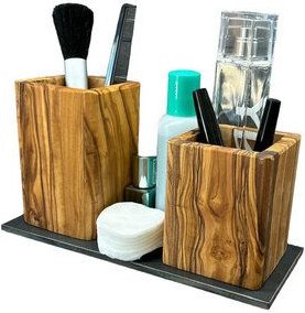 Olivenholz erleben Beauty Box DUO als Bad- Utensilo aus Olivenholz