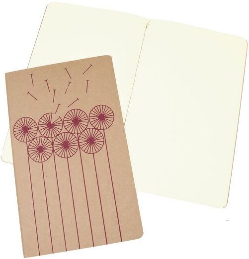 HANDGEDRUCKT "Pusteblume" naturfarbenes Notizheft ca. DIN A5