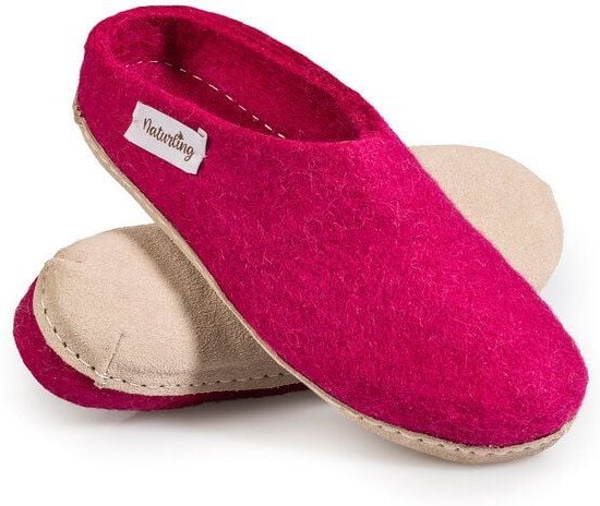 naturling Filz Damen Hausschuhe mit weicher Ledersohle
