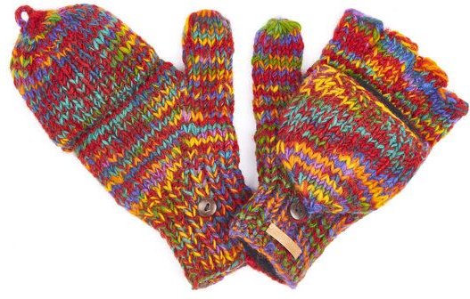 short'n'pietz Schurwollhandschuhe, handgestrickt, bunt gemustert