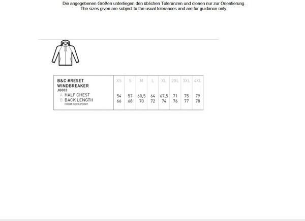 B&C BE INSPIRED Unisex Regen- und Windjacke einstellbare dreiteilige Kapuze mit zwei Fronttaschen