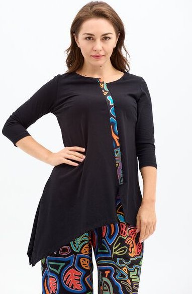 Tunika Amra – A-Linien-Schnitt – Asymmetrischer Saum – 3/4-Ärmel – Bio-Baumwolle mit Elasthan – Fair produziert in Polen...