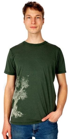 Life-Tree Shirt aus Biobaumwolle für Herren "Olive Tree" in Washed Green/Blue