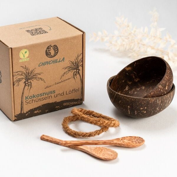 Chinchilla® Kokosnussschalen 2er Set | inkl. Löffel & Halterung