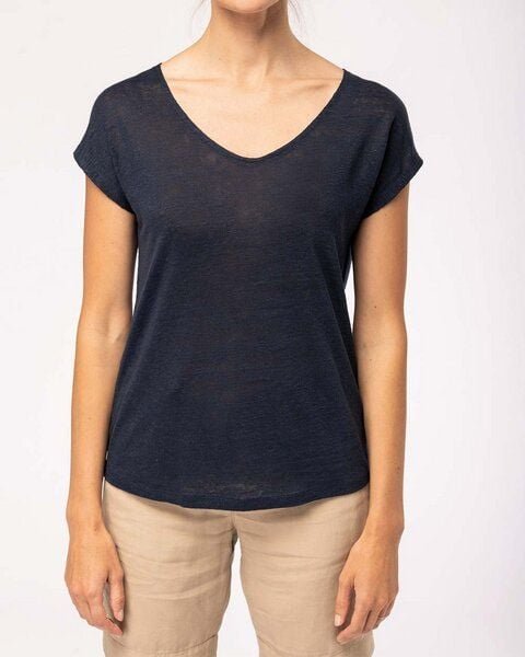 Thumbnail - YTWOO Damen-T-Shirt aus Leinen mit V-Ausschnitt