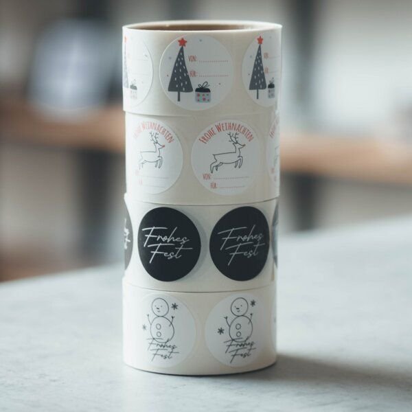 Fines Papeterie 50 Aufkleber für Weihnachten * verschiedene Motive * 4cm rund * Naturpapier