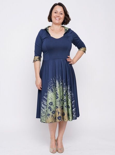 Peaces.bio - handbedruckte Biomode Tanzkleid Wiesengemälde in Nachtblau