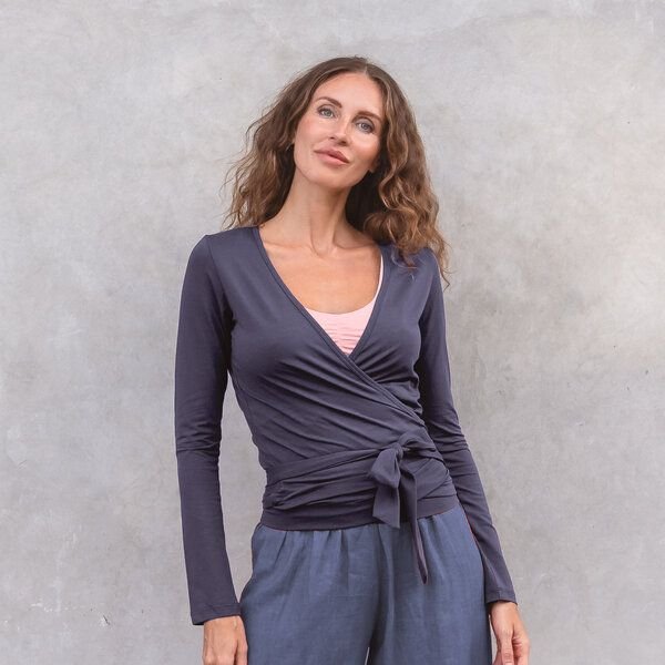Jaya YAEL SLUB - Damen - Wickeljacke für Yoga und Freizeit aus Biobaumwolle mit Slub-Optik