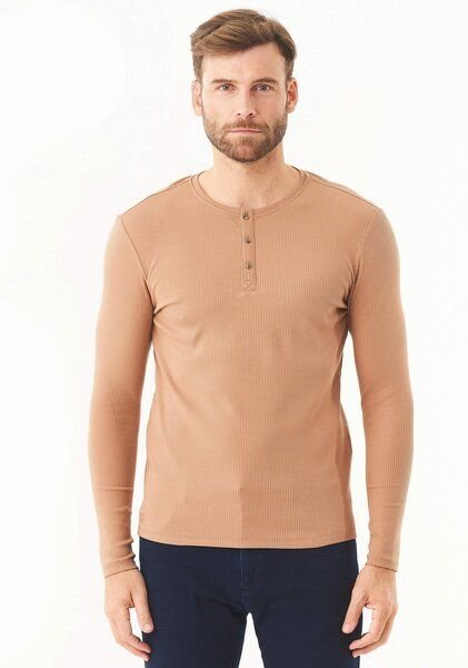 ORGANICATION Geripptes Henley Langarmshirt aus Bio-Baumwolle