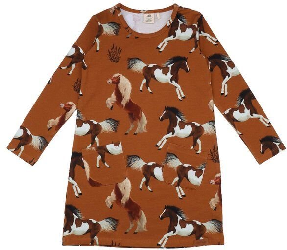 Baby Tunika GOTS zertifiziert Bio-Baumwolle, Braun, Pferde-Muster, Walkiddy