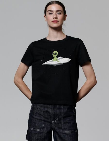Thumbnail - watapparel T-Shirt Frauen Alien on a paper plane