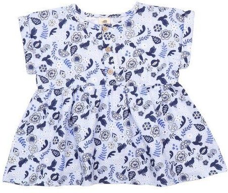 Kleinkinder Bluse GOTS-zertifiziert aus Bio-Baumwolle blau mit Vogel-und-Blumen-Muster – Walkiddy