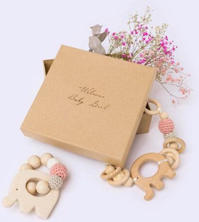 Thumbnail - NoniKids Berlin NoniKids Geschenkebox *Wagenkette & Greifling Elefant rosa* I Bio Baumwollgarn