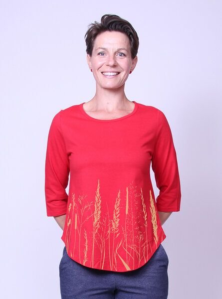 Peaces.bio - handbedruckte Biomode Bio-Damen-3/4 Arm Shirt- Gräservielfalt