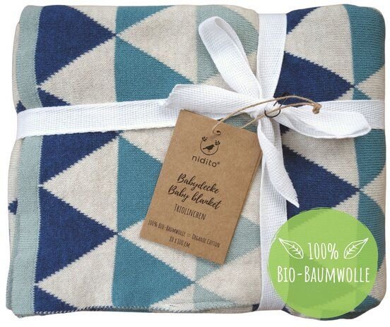 nidito Bio Babydecke Baumwolle - 80x100 cm - 100% Bio-Baumwolle - Beige, Blau, Petrol