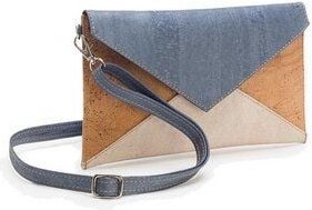 Kork-Deko Moderne Pochette-Clutch marineblau/beige/weiß – vegan, klein & handgefertigt