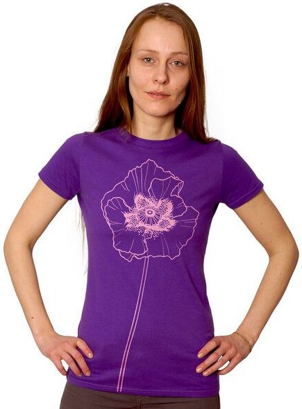 HANDGEDRUCKT "Mohnblume" Frauen-T-SHIRT von Earth Positiv Biobaumwolle