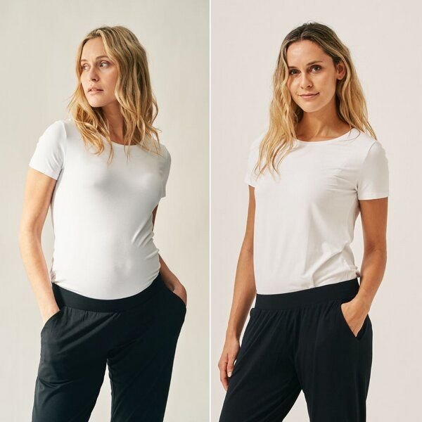 The Mama Set T-Shirt „The Crew Neck T-Shirt“ Sanft anliegendes Rundhals-T-Shirt mit Extralänge für die Schwangerschaft