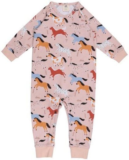 Baby Strampler Bio-Baumwolle Rosa Walkiddy - Langarm, Pferdemotive, umweltfreundlich, nachhaltige Produktion, GOTS zerti...