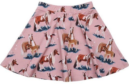 Kinderrock GOTS zertifiziert, Bio-Baumwolle, rosa, Pferde-Muster „Little & Big Horses“, weich – Walkiddy
