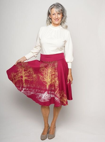 Peaces.bio - handbedruckte Biomode Tellerrock Baumgeschwister Magenta