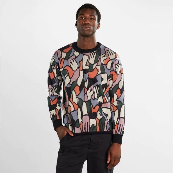 DEDICATED Herren Strickpullover Mora Lucas aus Biobaumwolle - Buntes All Over Motiv