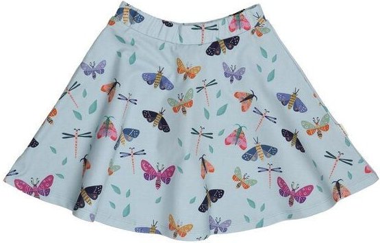 Kinder Rock GOTS-zertifiziert aus Bio-Baumwolle hellblau mit buntem Schmetterlingsmuster – Walkiddy