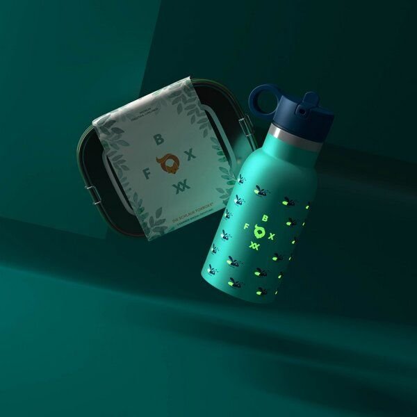 FOXBOXX FIREFLY Set,- FIREFLY LEUCHT Flasche 0,35 / 0,5 + Edelstahl Lunchbox 800/1200ml